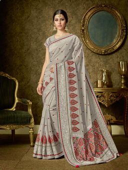 Odette - Grey Organza Designer Saree with Unstitched Blouse