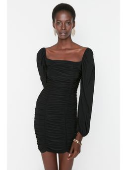 Trendyol - Womens Black Pleated Dress