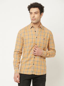 CRIMSOUNE CLUB - Men Beige Shirt in Tartan Checks