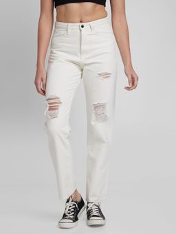 Spykar - Women White Cotton Straight Fit Regular Length Jeans (bella)