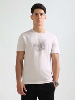 Arrow Newyork - Men Beige Cotton Half Sleeves T-Shirt
