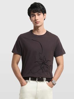 Arrow Newyork - Men Brown Cotton Half Sleeves T-Shirt