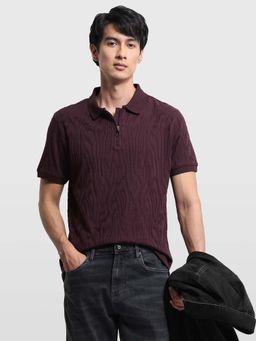 Arrow Newyork - Men Purple Cotton Half Sleeves Polo T-Shirt