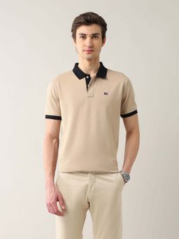 Arrow Sports - Men Beige Cotton Half Sleeves Polo T-Shirt