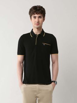 Arrow Sports - Men Black Cotton Half Sleeves Polo T-Shirt