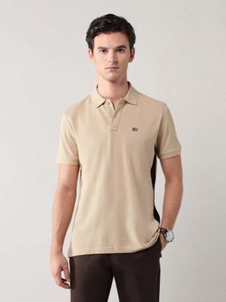 Arrow Sports - Men Beige Cotton Half Sleeves Polo T-Shirt