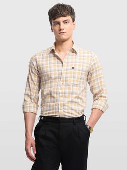 Arrow Sports - Men Yellow Cotton Full Sleeves Shirt