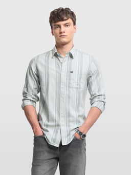 Arrow Sports - Men Green Cotton Full Sleeves Shirt