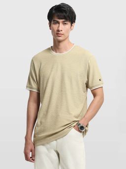 Arrow Sports - Men Beige Cotton Half Sleeves T-Shirt