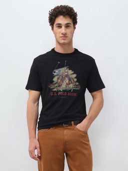 U.S. Polo Assn. Denim Co. - Men Black Cotton Half Sleeves T-Shirt