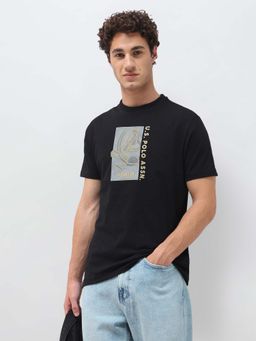 U.S. Polo Assn. Denim Co. - Men Black Cotton Half Sleeves T-Shirt