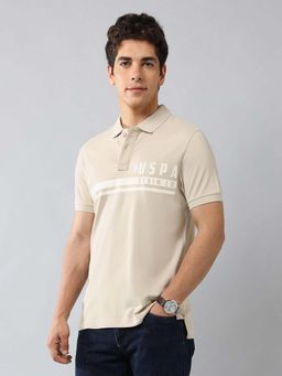 U.S. Polo Assn. Denim Co. - Men Beige Cotton Half Sleeves Polo T-Shirt
