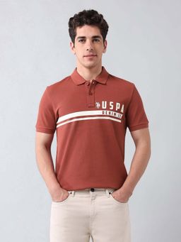 U.S. Polo Assn. Denim Co. - Men Brown Cotton Half Sleeves Polo T-Shirt