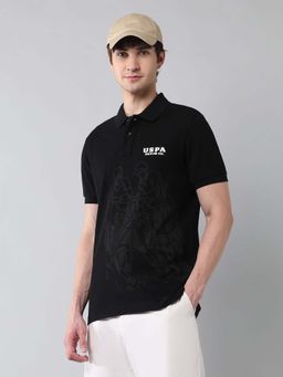 U.S. Polo Assn. Denim Co. - Men Black Cotton Half Sleeves Polo T-Shirt