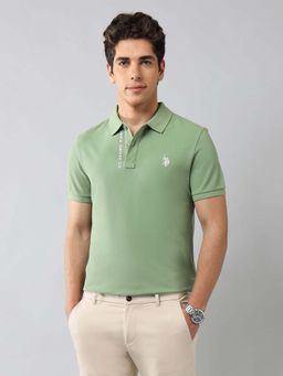 U.S. Polo Assn. Denim Co. - Men Green Cotton Half Sleeves Polo T-Shirt