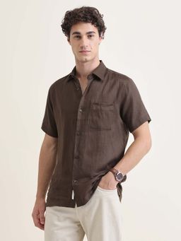 U.S. POLO ASSN. - Men Brown Linen Half Sleeves Shirt