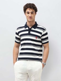 U.S. POLO ASSN. - Men Blue Cotton Half Sleeves Polo T-Shirt