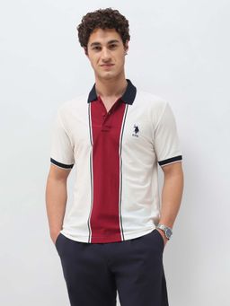 U.S. POLO ASSN. - Men White Cotton Half Sleeves Polo T-Shirt