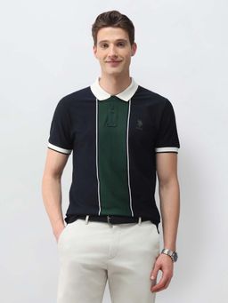 U.S. POLO ASSN. - Men Green Cotton Half Sleeves Polo T-Shirt