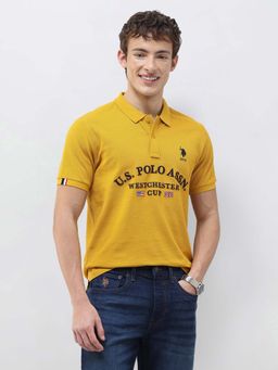 U.S. POLO ASSN. - Men Yellow Cotton Half Sleeves Polo T-Shirt