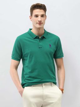 U.S. POLO ASSN. - Men Green Cotton Half Sleeves Polo T-Shirt