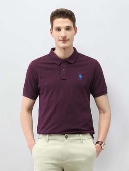 U.S. POLO ASSN. - Men Purple Cotton Half Sleeves Polo T-Shirt