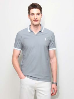U.S. POLO ASSN. - Men Grey Cotton Half Sleeves Polo T-Shirt