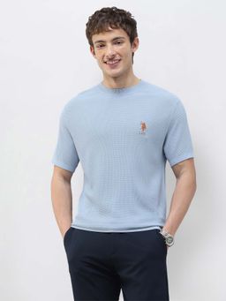 U.S. POLO ASSN. - Men Blue Knitted Half Sleeves T-Shirt