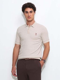 U.S. POLO ASSN. - Men Beige Knitted Half Sleeves Polo T-Shirt