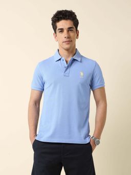 U.S. POLO ASSN. - Men Blue Cotton Half Sleeves Polo T-Shirt