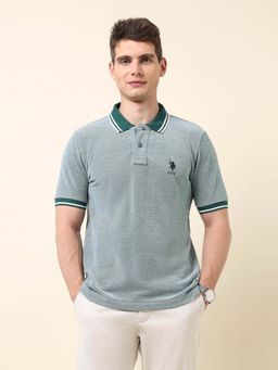 U.S. POLO ASSN. - Men Green Cotton Half Sleeves Polo T-Shirt