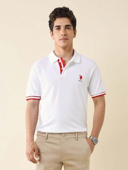 U.S. POLO ASSN. - Men White Cotton Half Sleeves Polo T-Shirt