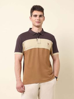 U.S. POLO ASSN. - Men Brown Cotton Half Sleeves Polo T-Shirt
