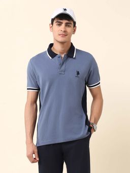 U.S. POLO ASSN. - Men Blue Cotton Half Sleeves Polo T-Shirt