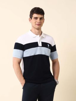 U.S. POLO ASSN. - Men Blue Cotton Half Sleeves Polo T-Shirt