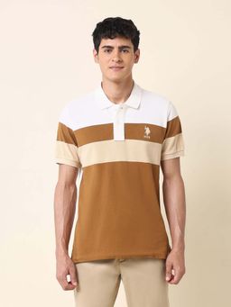 U.S. POLO ASSN. - Men Brown Cotton Half Sleeves Polo T-Shirt