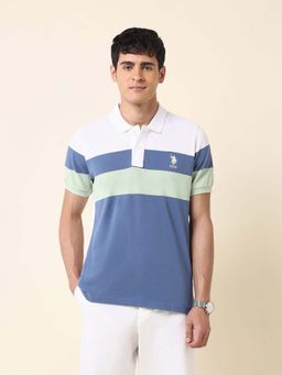 U.S. POLO ASSN. - Men Blue Cotton Half Sleeves Polo T-Shirt