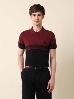 U.S. POLO ASSN. - Men Red Cotton Half Sleeves Polo T-Shirt