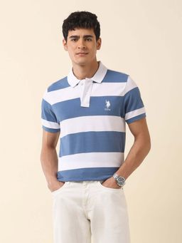 U.S. POLO ASSN. - Men Blue Cotton Half Sleeves Polo T-Shirt