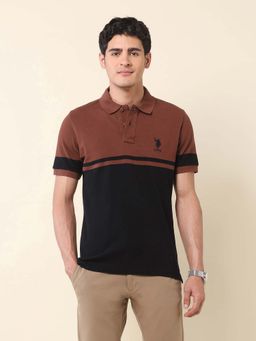 U.S. POLO ASSN. - Men Brown Cotton Half Sleeves Polo T-Shirt