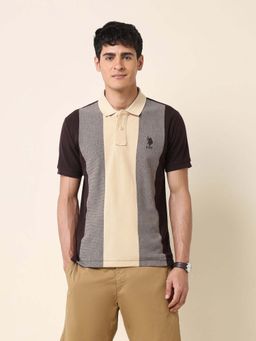 U.S. POLO ASSN. - Men Brown Cotton Half Sleeves Polo T-Shirt