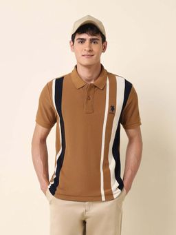 U.S. POLO ASSN. - Men Brown Cotton Half Sleeves Polo T-Shirt