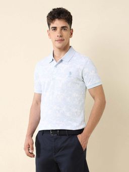U.S. POLO ASSN. - Men Blue Cotton Half Sleeves Polo T-Shirt