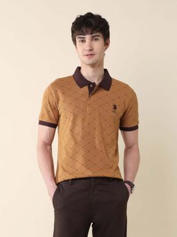 U.S. POLO ASSN. - Men Brown Cotton Half Sleeves Polo T-Shirt