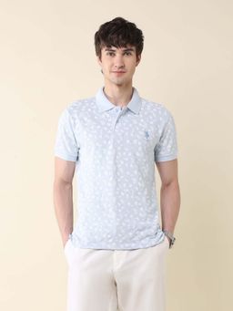 U.S. POLO ASSN. - Men Blue Cotton Half Sleeves Polo T-Shirt