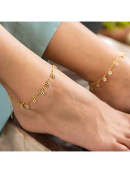 Shaya by CaratLane - 925 Silver Shaya by CaratLane Drops of Nostalgia 7 Stone Anklets in Gold Plated