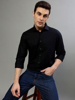 Bruun & Stengade - Men Solid Spread Collar Black Shirt