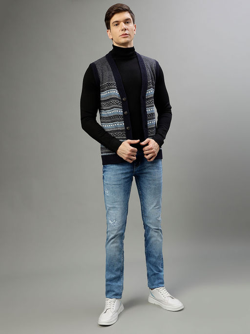 Buy LINDBERGH Men Printed V-Neck Sleeveless Sweater Online