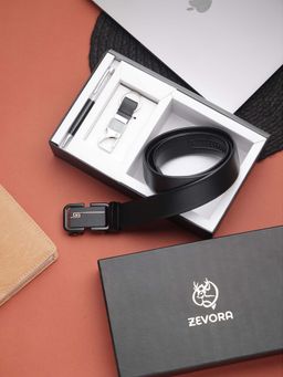 ZEVORA - Black Men Autolock Belt, Keychain and Pen Gift Set