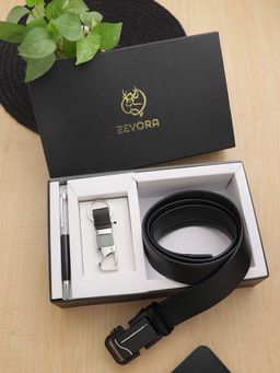 ZEVORA - Black Men Autolock Belt, Keychain and Pen Gift Set